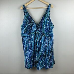 Swim 365 Swimsuit For All Abstract Design One Piece Built In Bra SwimDress Sz.26